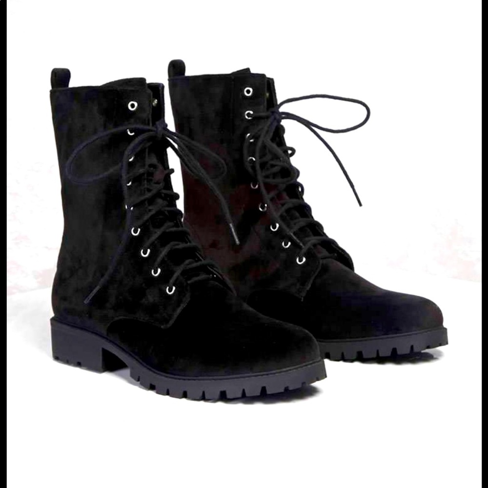 Faux Suede Combat Boots